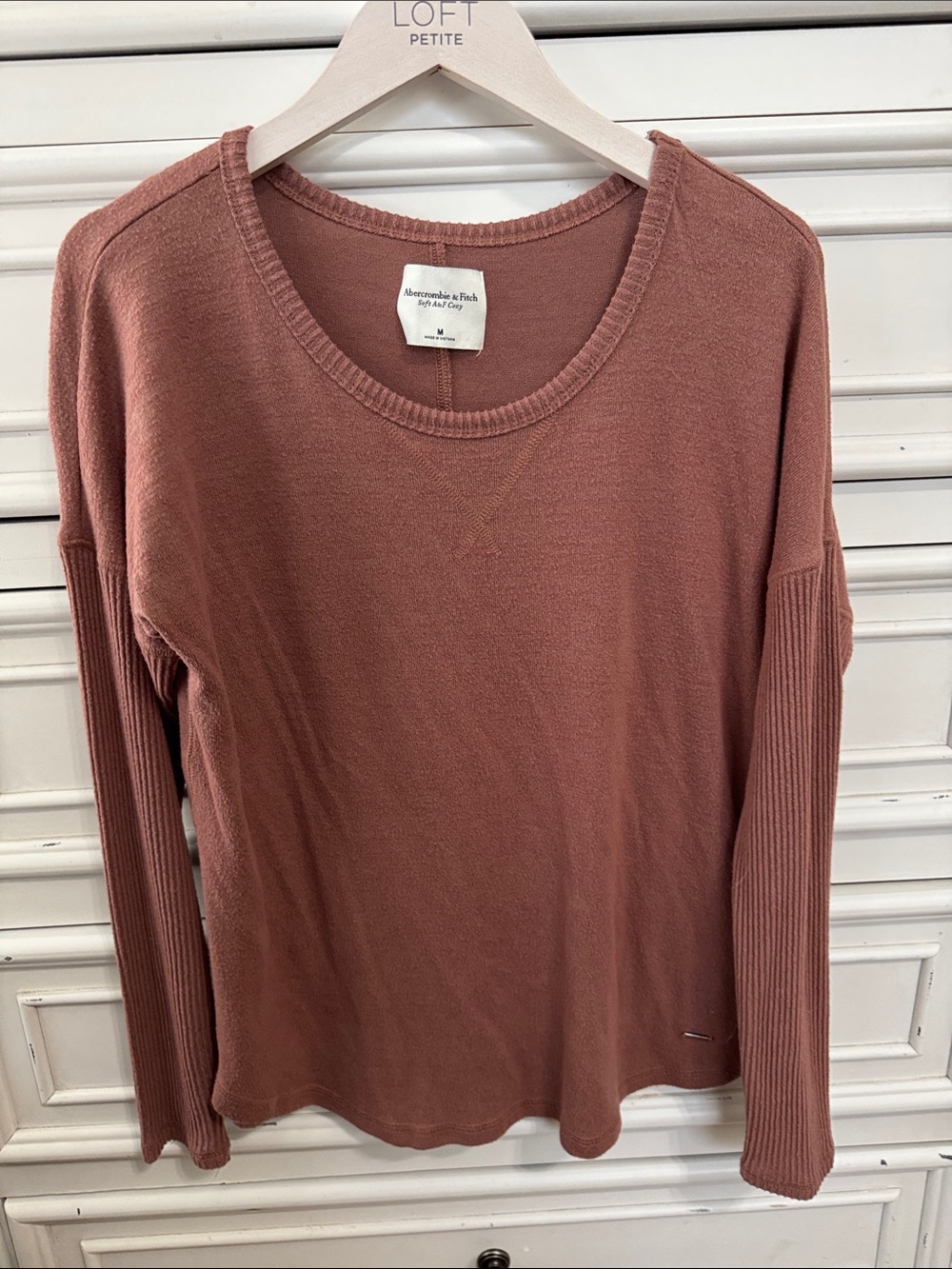 Abercrombie & Fitch Dusty Rose Ribbed Sleeve Knit Top
